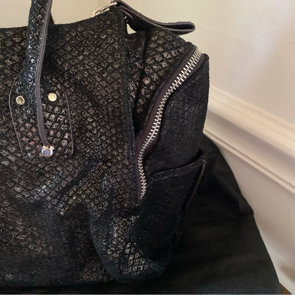 B. Makowsky Black Satchel with Silver Hardware - Picture 5 of 8